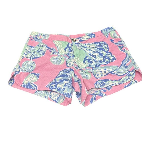 Lilly Pulitzer Adie Barefoot Princess Pink Blue Shell Shorts Sz 4 Coastal Beach - Picture 1 of 13